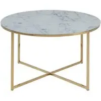 Alisma Round Coffee Table with Gold Legs - White, Marble Effect