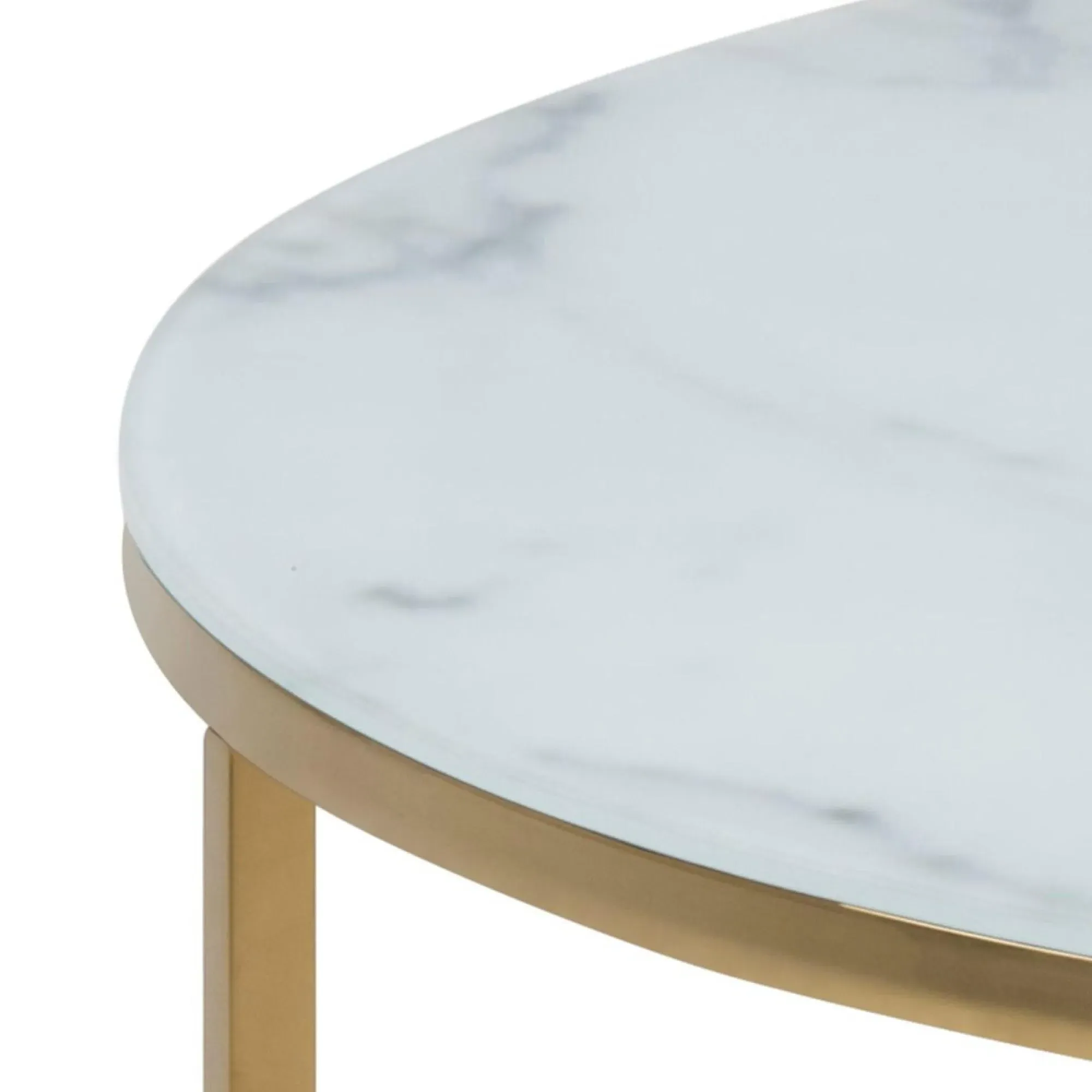 Alisma Round Coffee Table with Shelf - White, Marble Effect