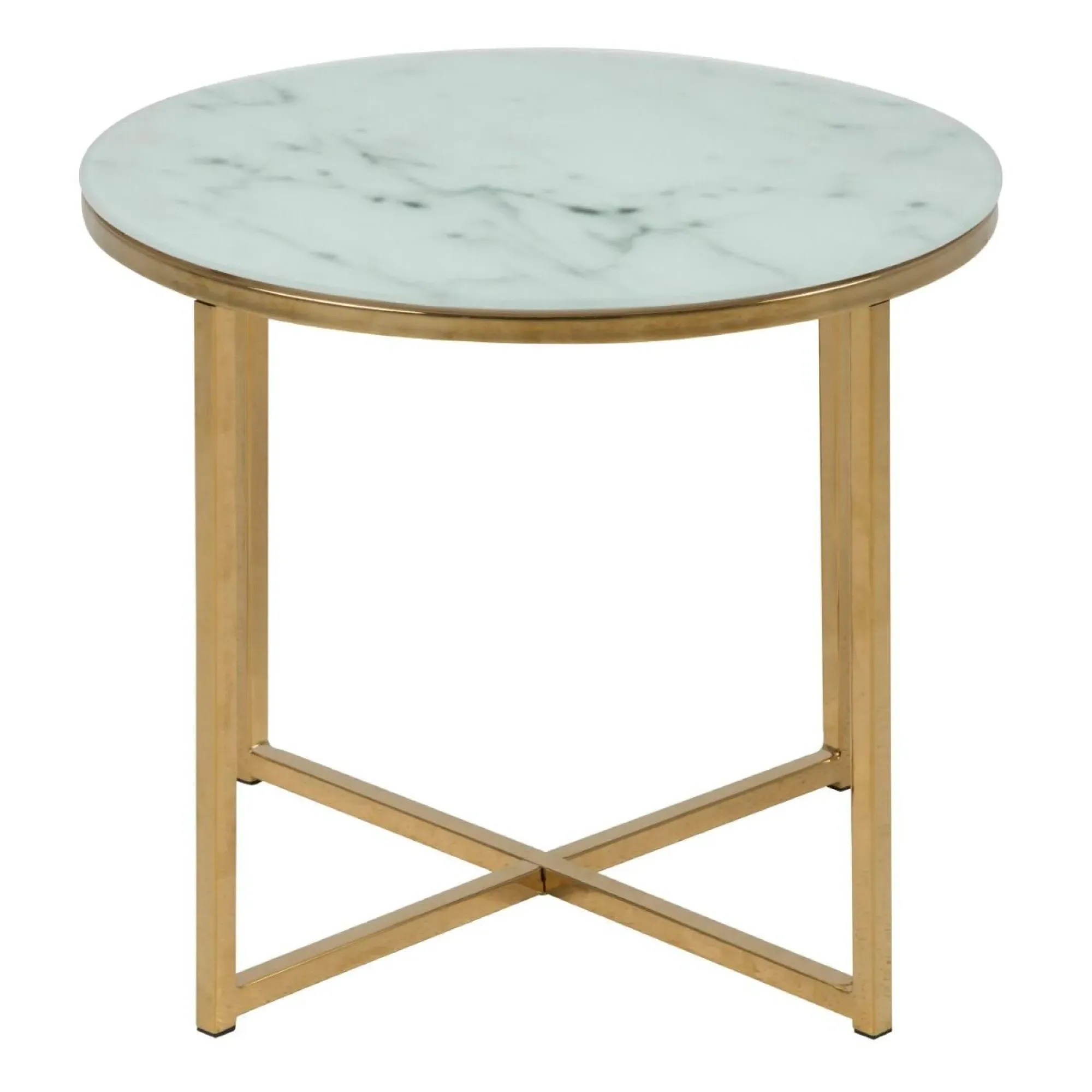 Alisma Round Side Table with Gold Legs - White, Marble Effect