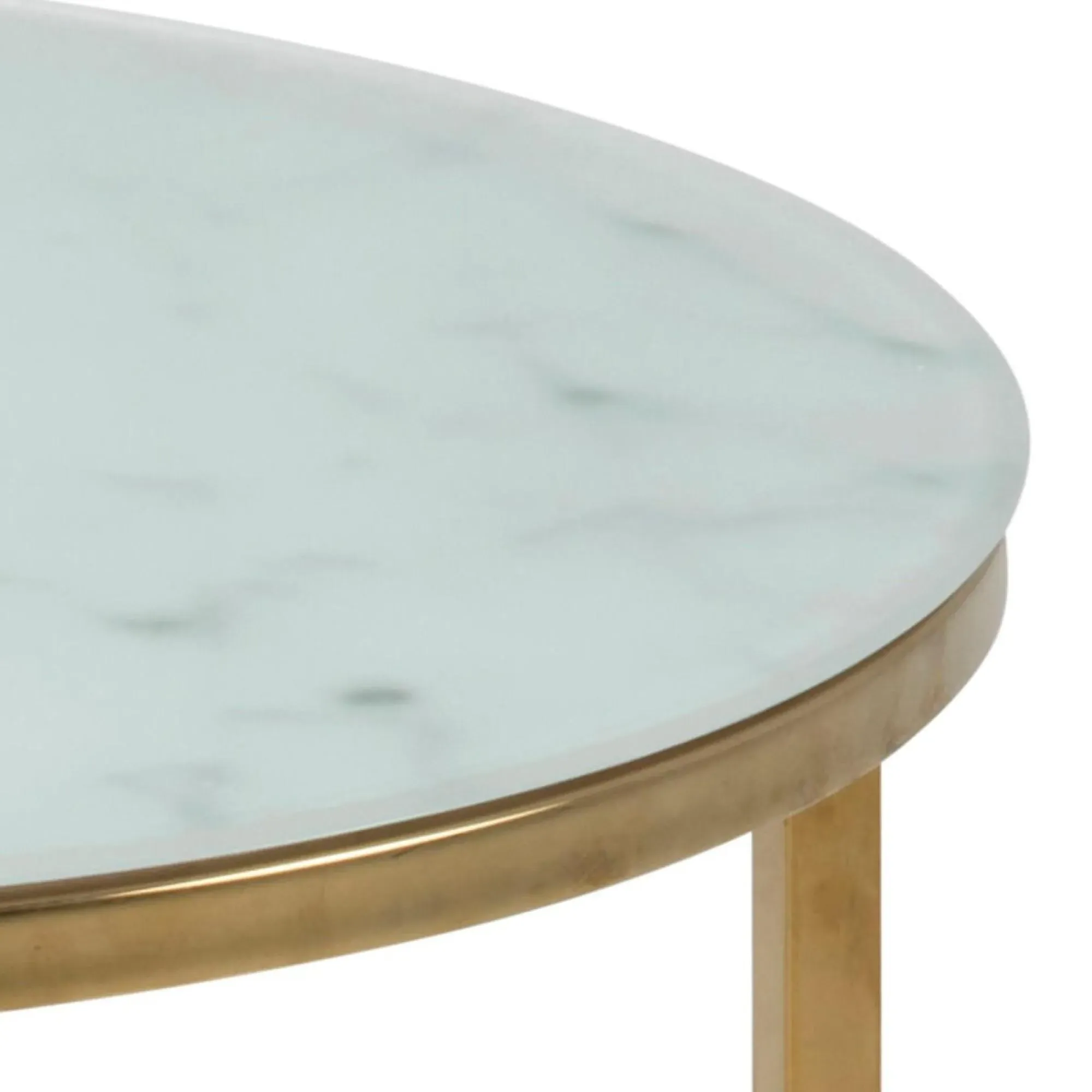 Alisma Round Side Table with Gold Legs - White, Marble Effect