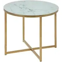Alisma Round Side Table with Gold Legs - White, Marble Effect