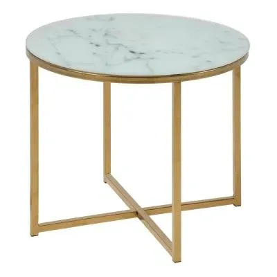 Alisma Round Side Table with Gold Legs - White, Marble Effect image