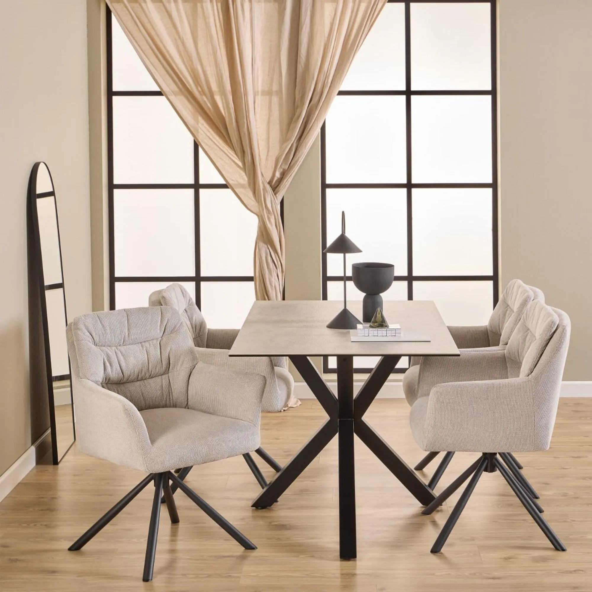 Alonso Swivel Dining Armchair - Cream, Fabric