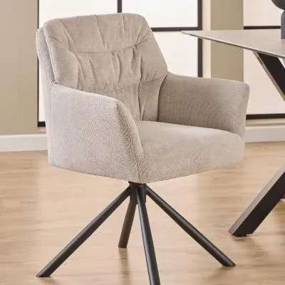 Alonso Swivel Dining Armchair - Cream, Fabric image