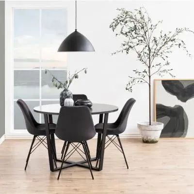Amble 4 Seater Round Dining Table - Black, Marble Effect image