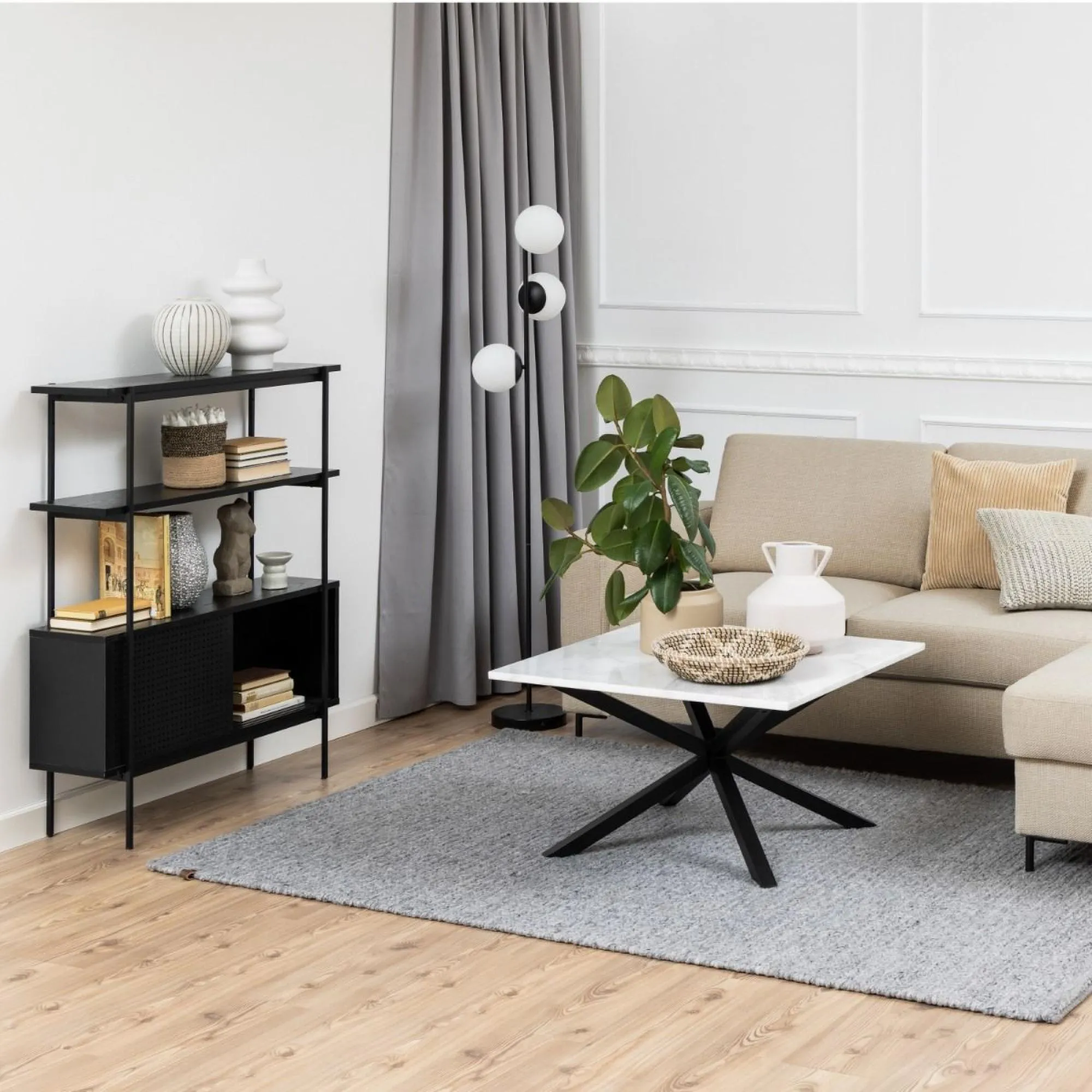 Angus Small Shelving Unit with Cupboard - Black, Ash