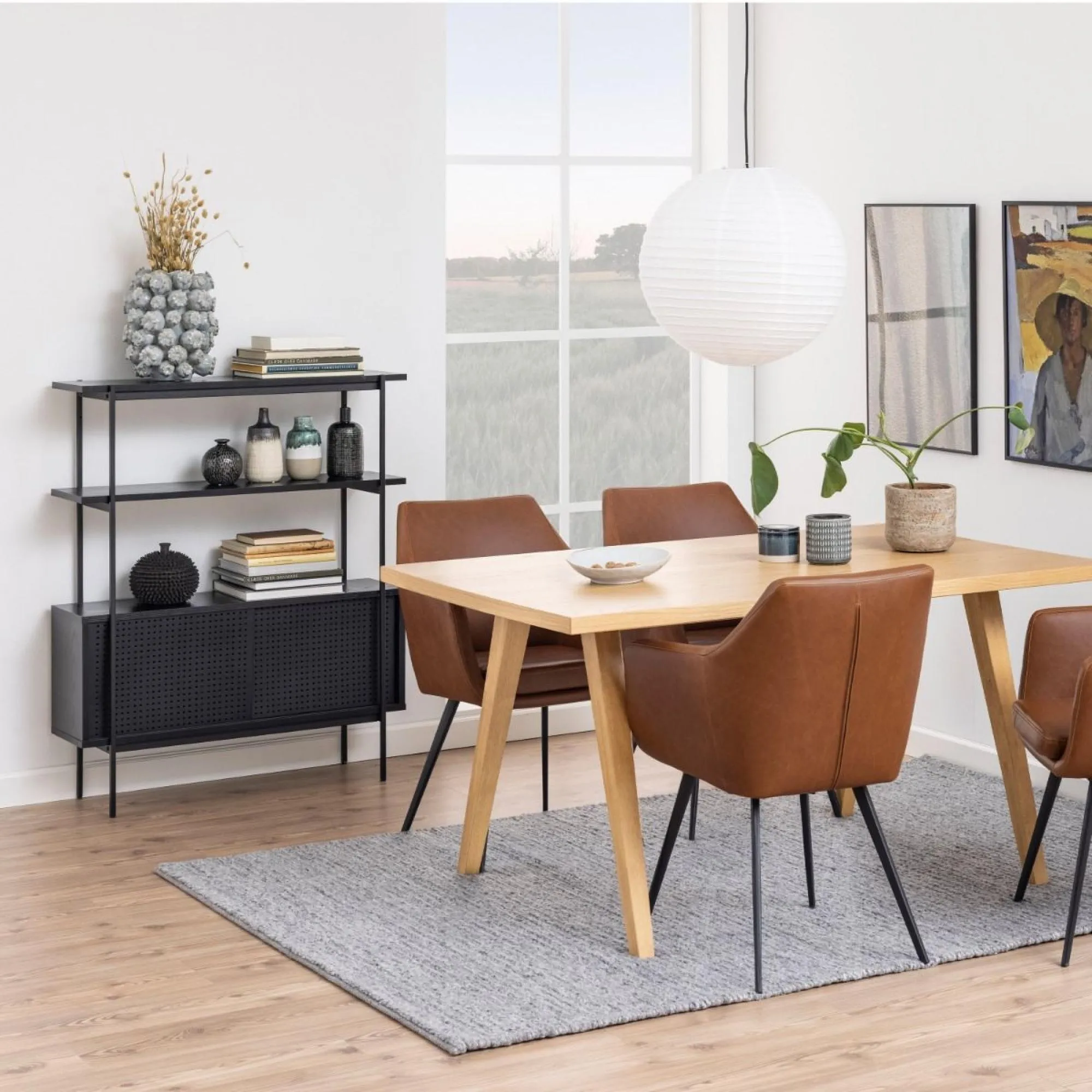 Angus Small Shelving Unit with Cupboard - Black, Ash