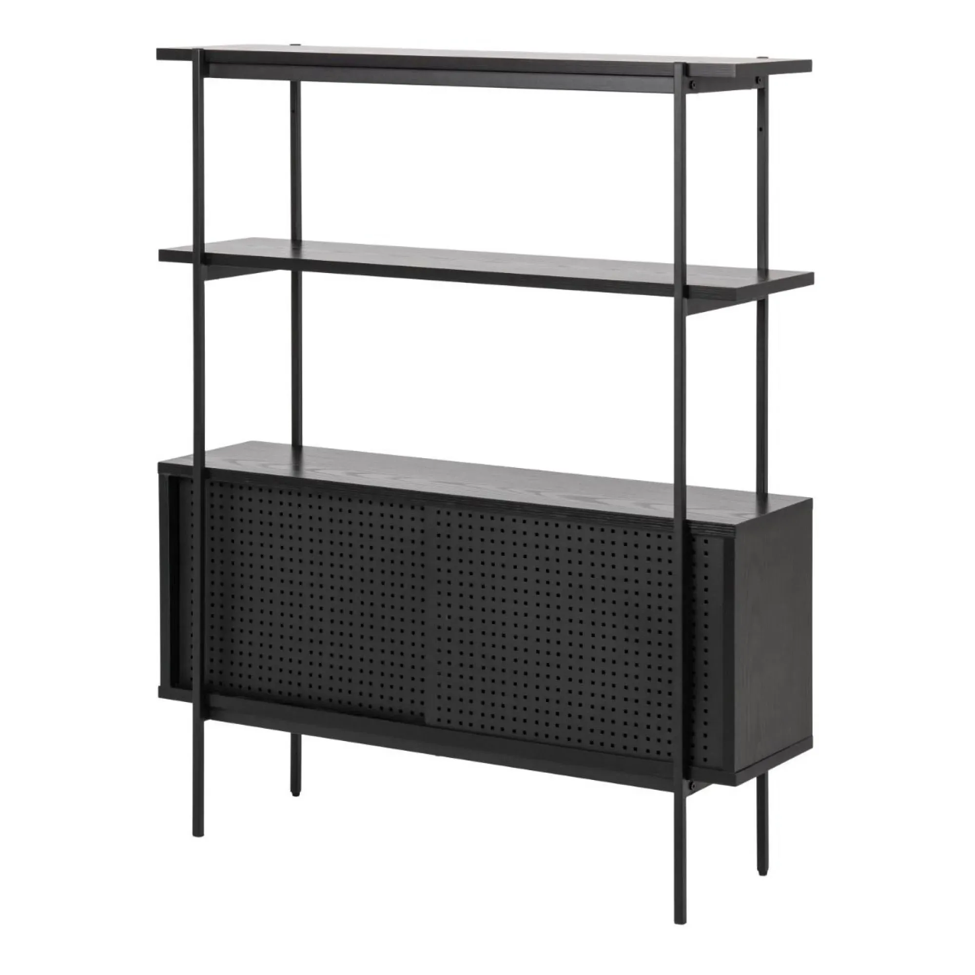 Angus Small Shelving Unit with Cupboard - Black, Ash