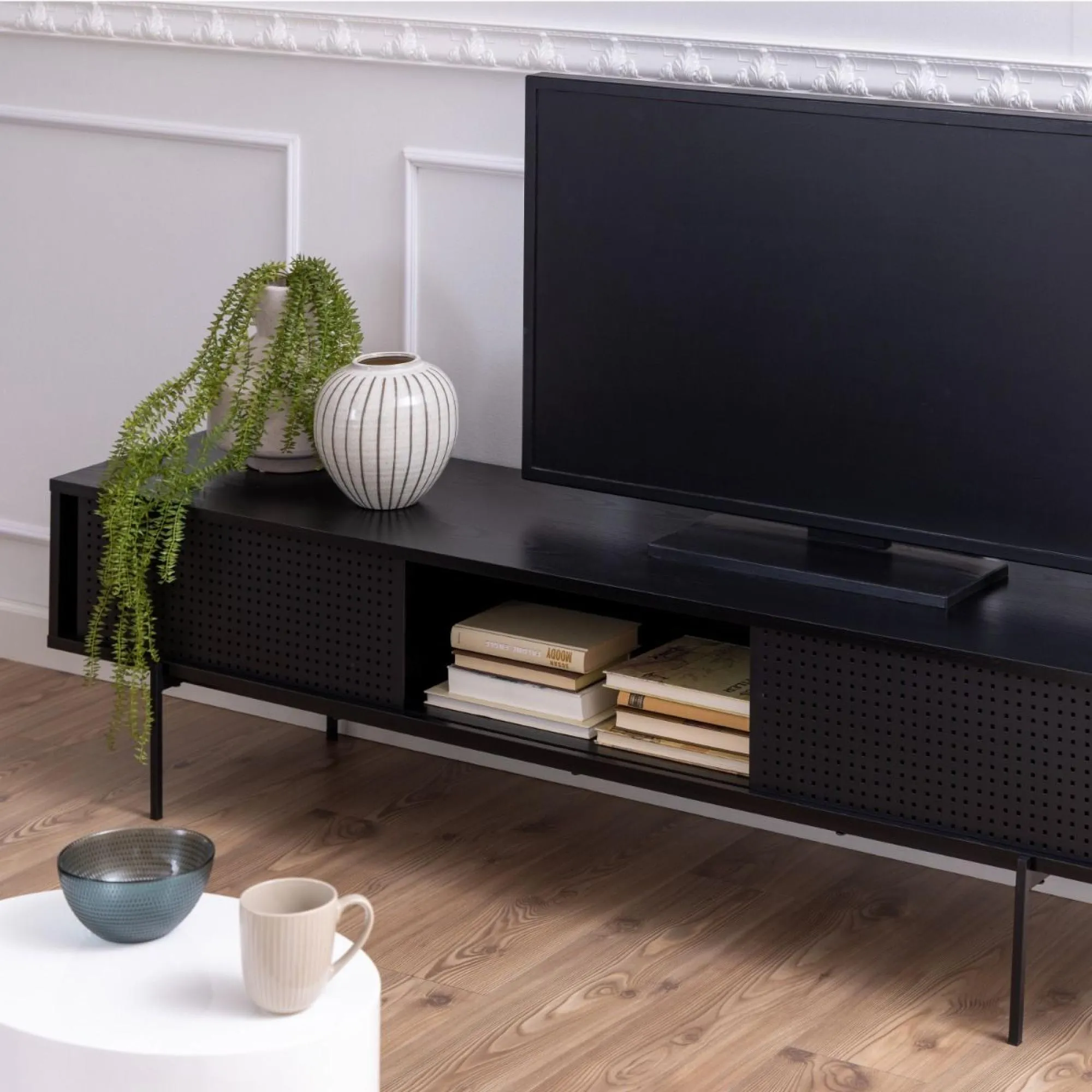 Angus TV Unit with 2 Sliding Doors - Black, Ash