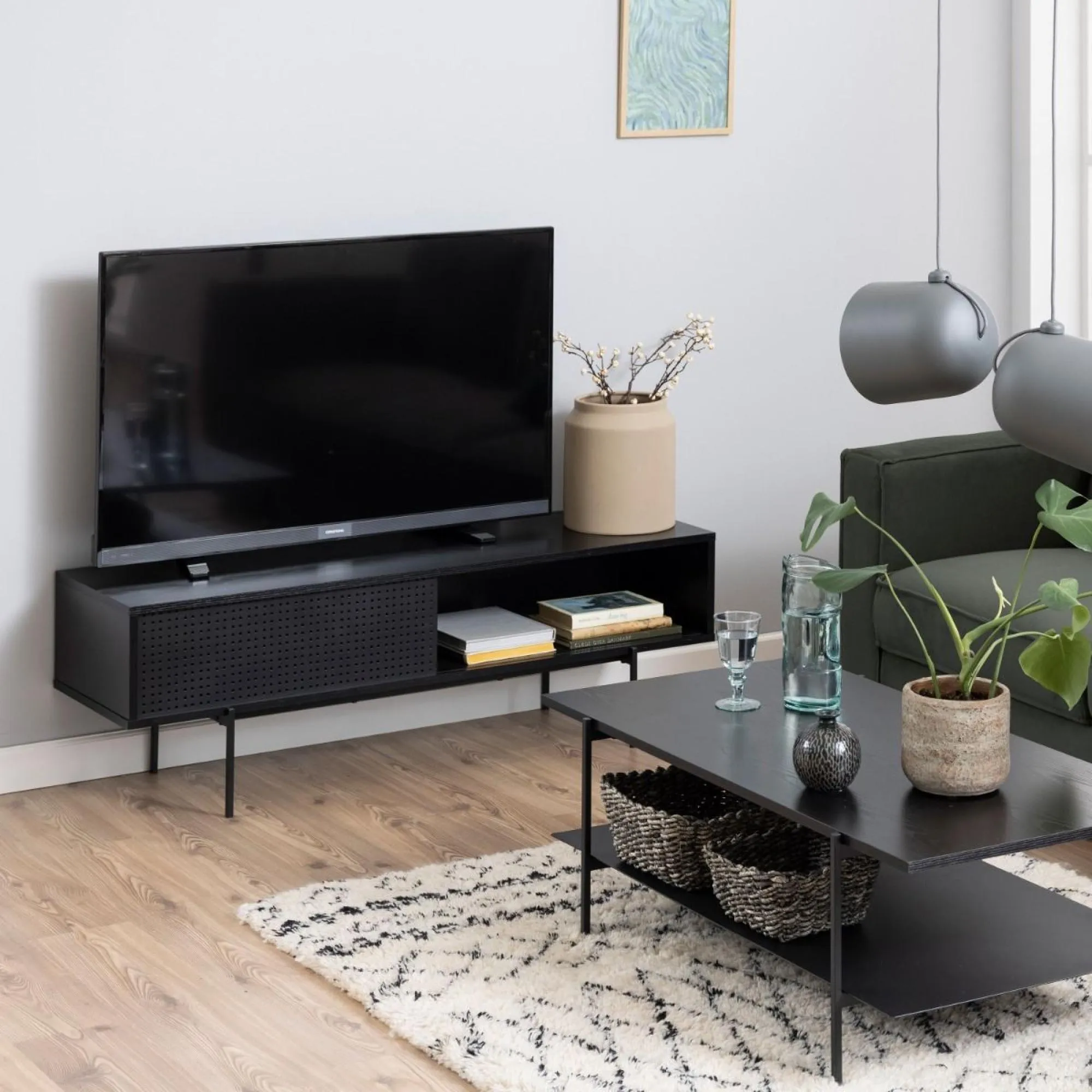 Angus TV Unit with Sliding Door - Black, Ash