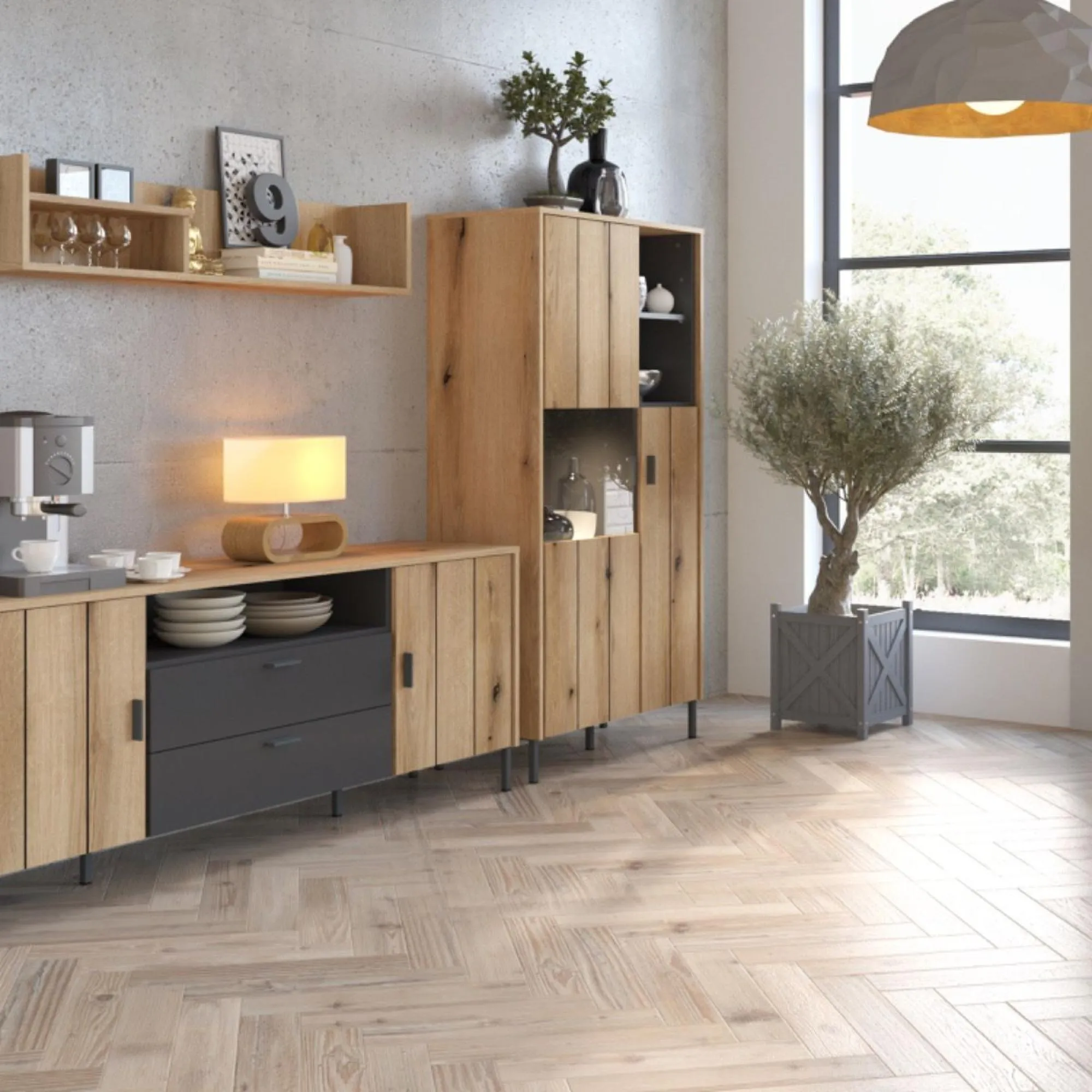 Arundel 2 Door Display Cabinet - Oak Effect