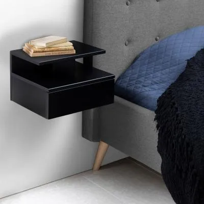 Ashlan 1 Drawer Floating Bedside Table - Black image
