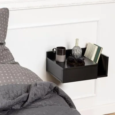 Ashlan 1 Drawer Floating Bedside Table with Shelf - Black