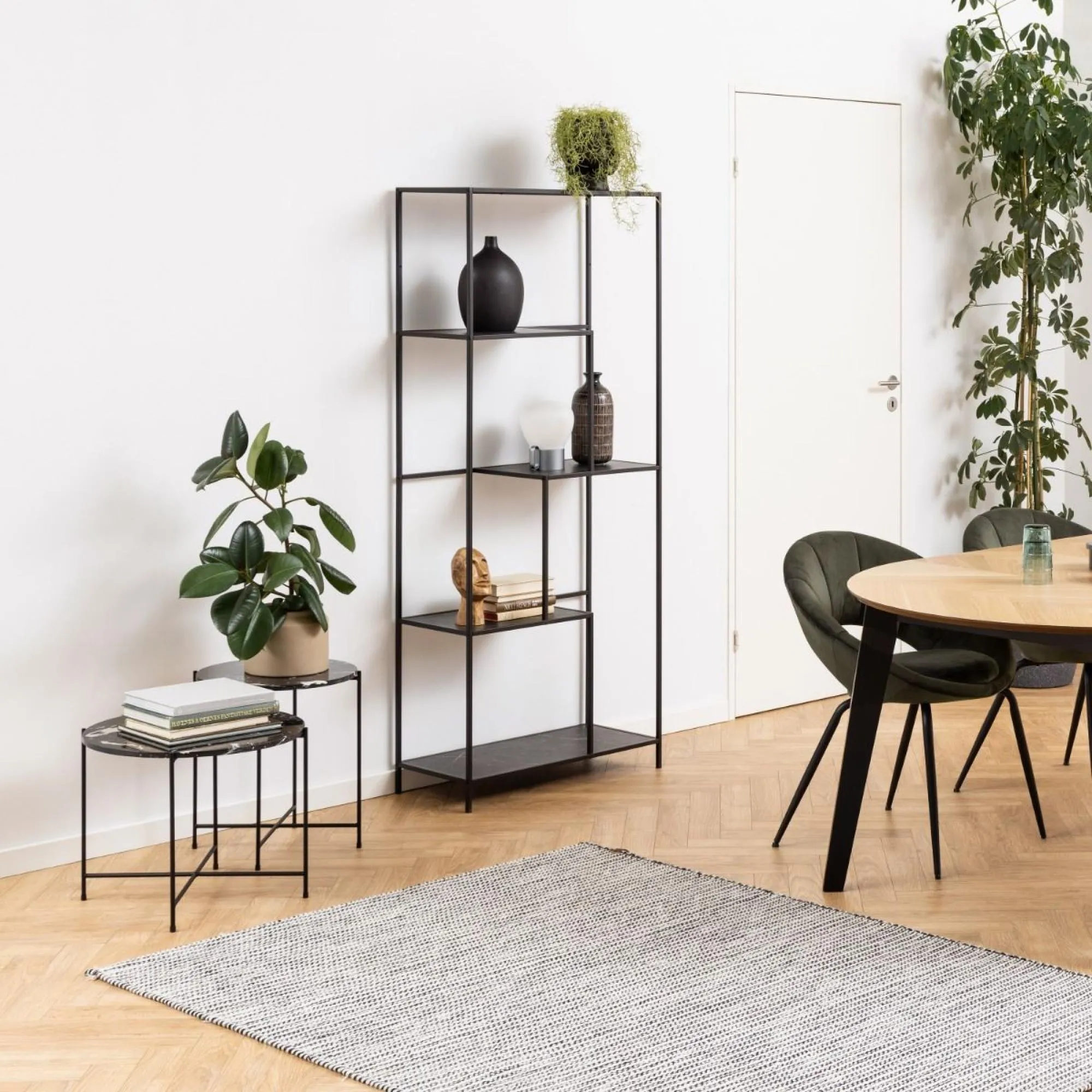 Avila Round Side Table - Black, Marble