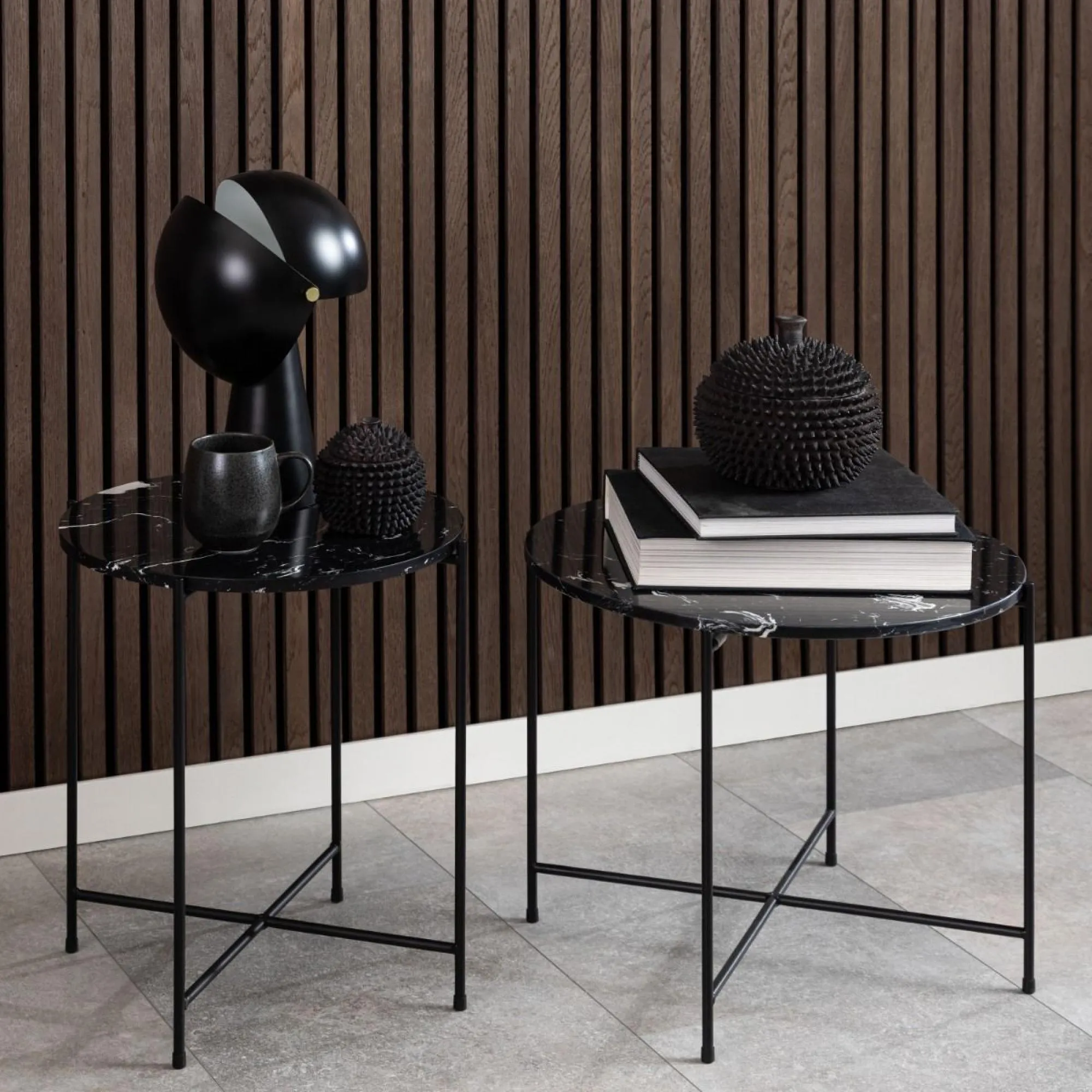 Avila Round Side Table - Black, Marble