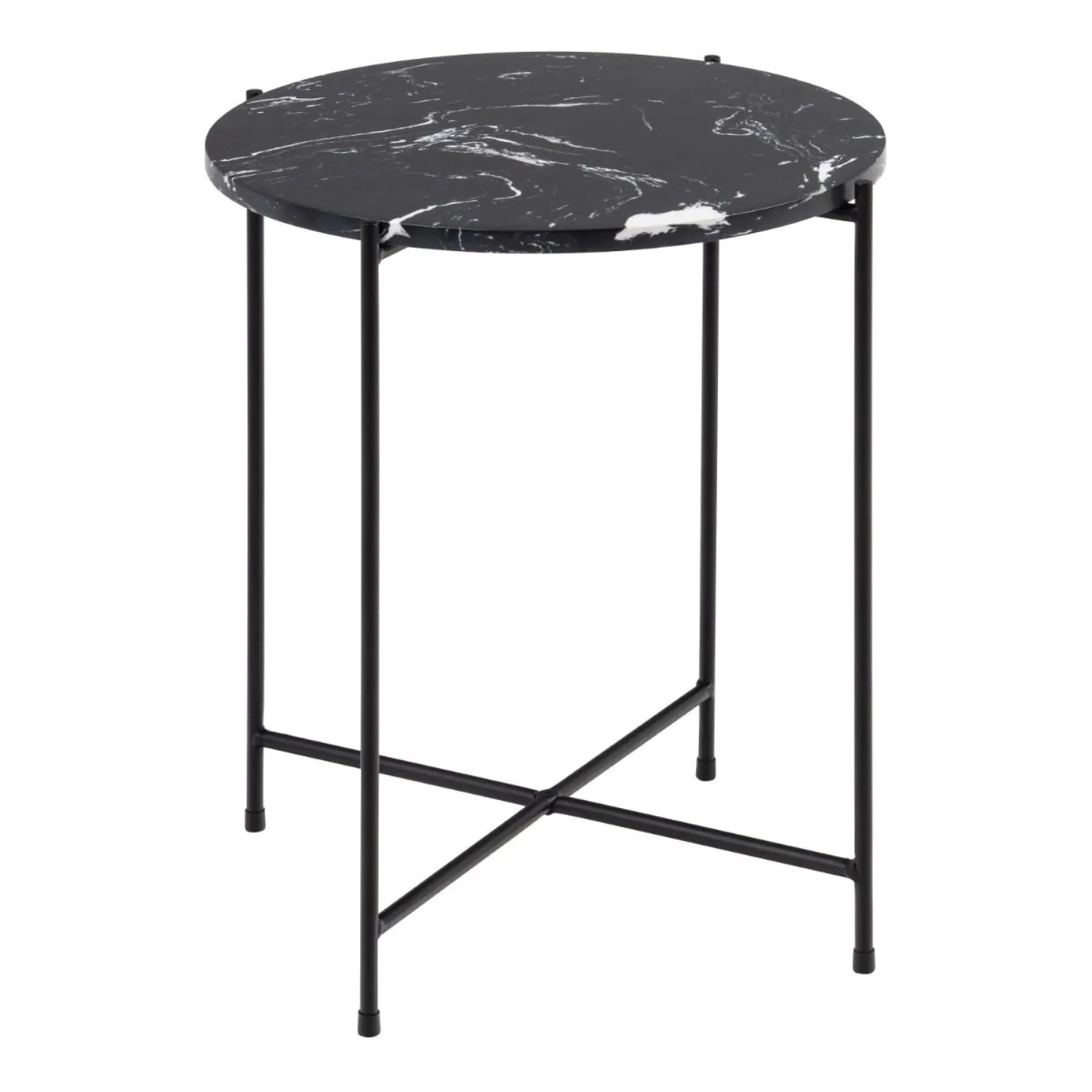 Avila Round Side Table - Black, Marble