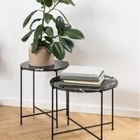 Avila Round Side Table - Black, Marble