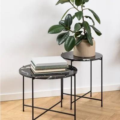 Avila Round Side Table - Black, Marble image