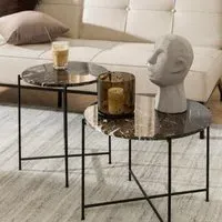 Avila Round Side Table - Brown, Marble