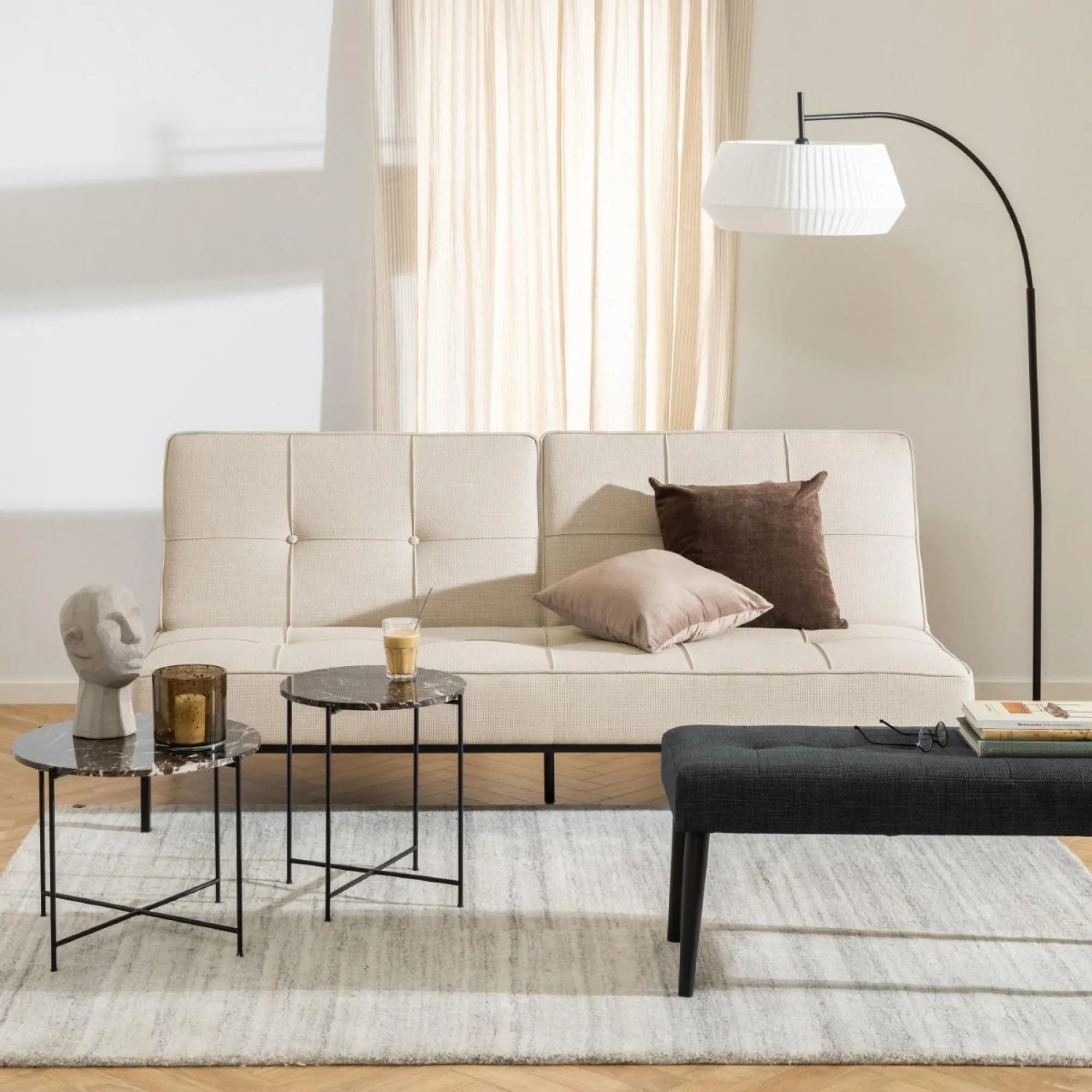 Avila Round Side Table - Brown, Marble Stone