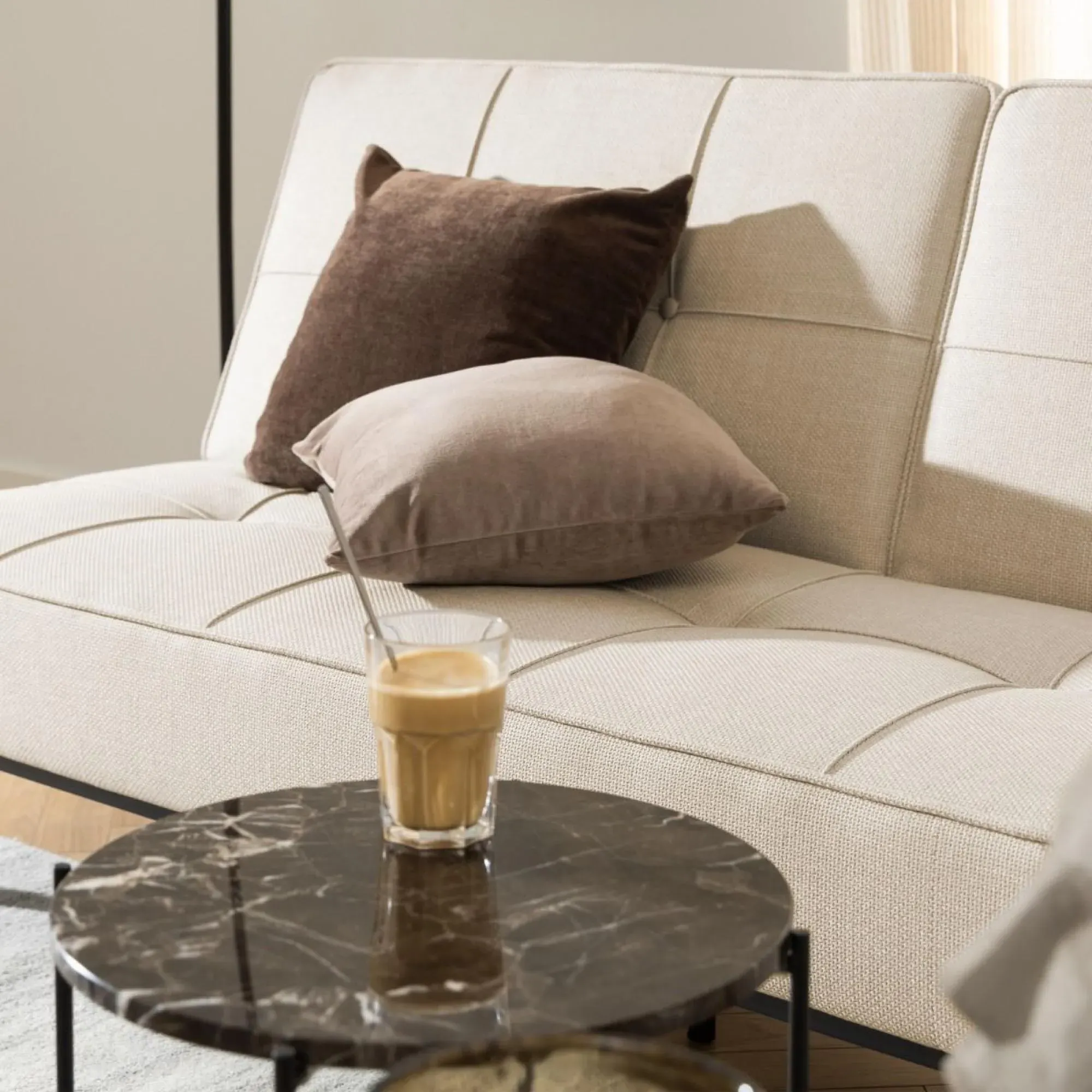 Avila Round Side Table - Brown, Marble Stone