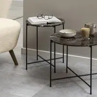 Avila Round Side Table - Brown, Marble Stone