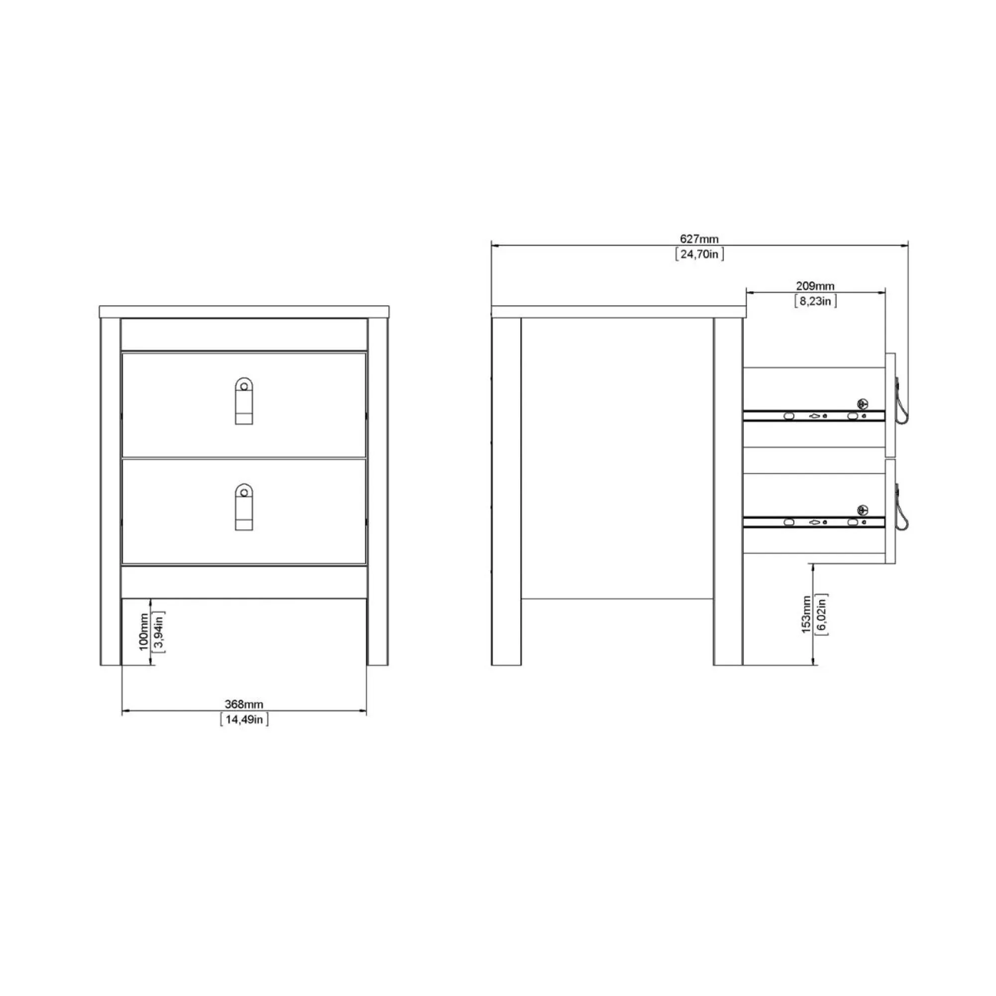 Barcelona Jackson 2 Drawer Bedside Table - Oak