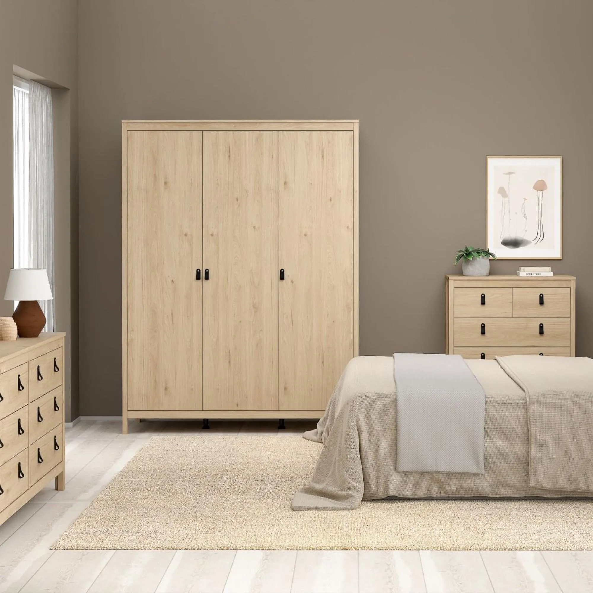 Barcelona Jackson Hickory 3 Door Wardrobe - Oak
