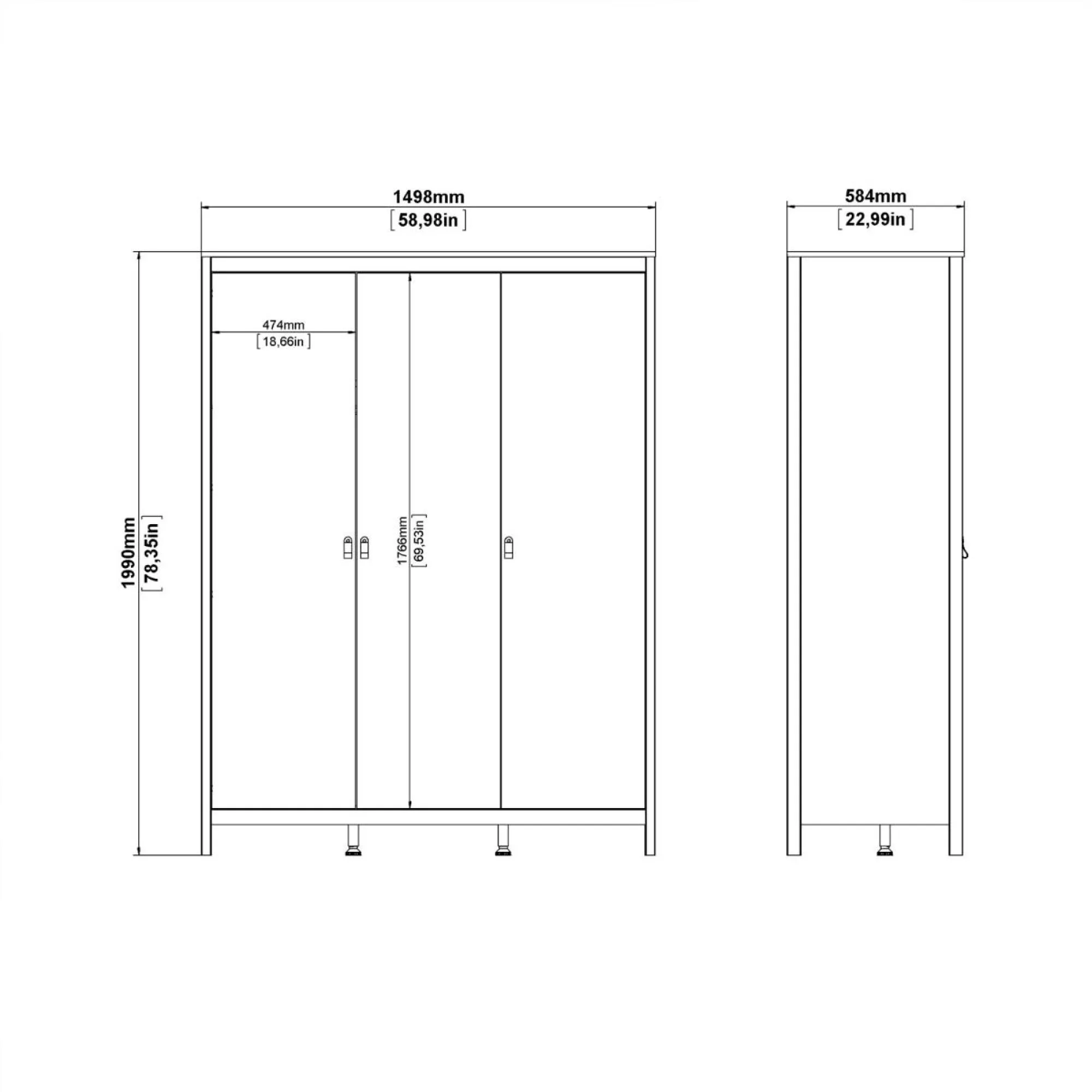 Barcelona Jackson Hickory 3 Door Wardrobe - Oak