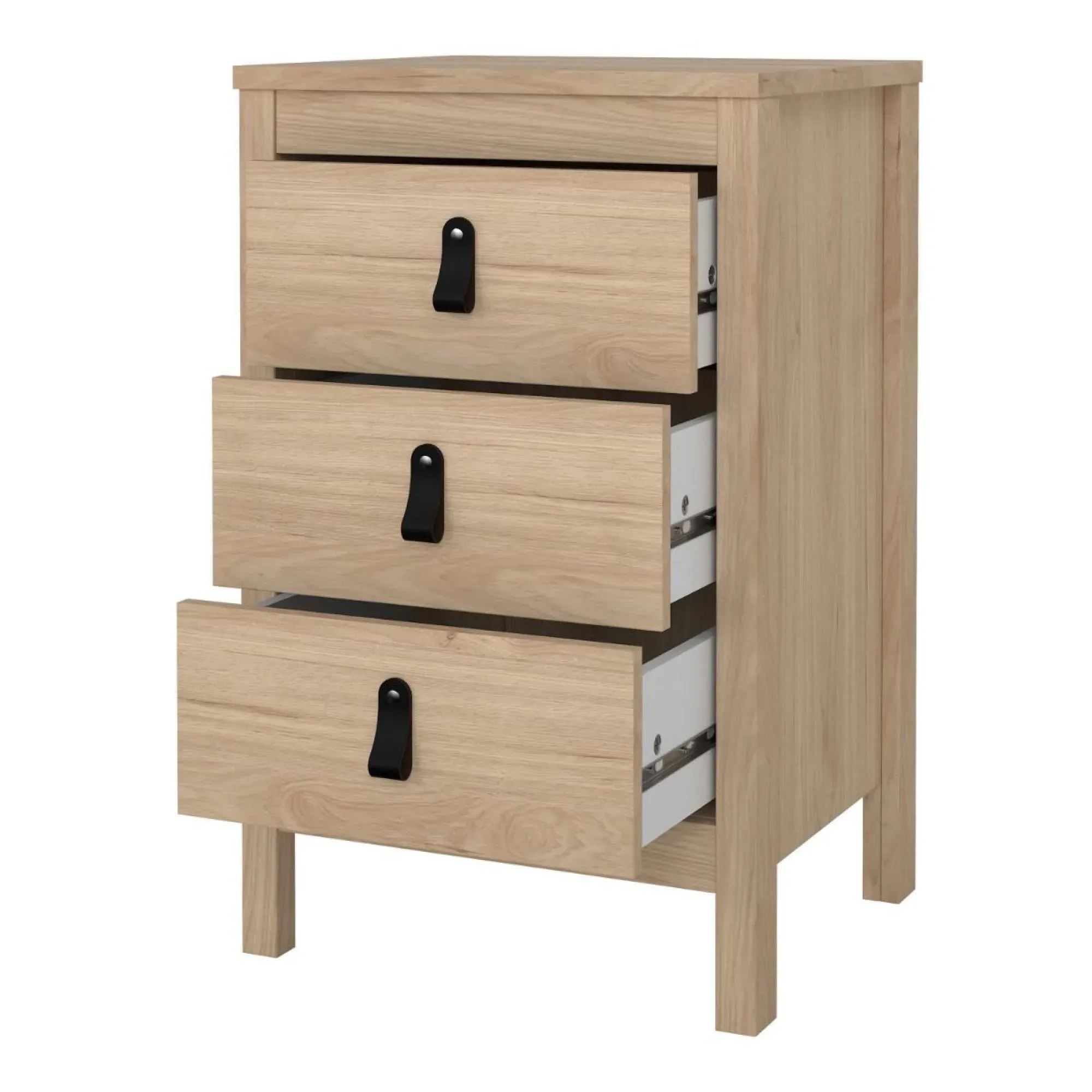 Barcelona Jackson Hickory 3 Drawer Bedside Table - Oak