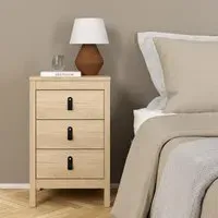 Barcelona Jackson Hickory 3 Drawer Bedside Table - Oak