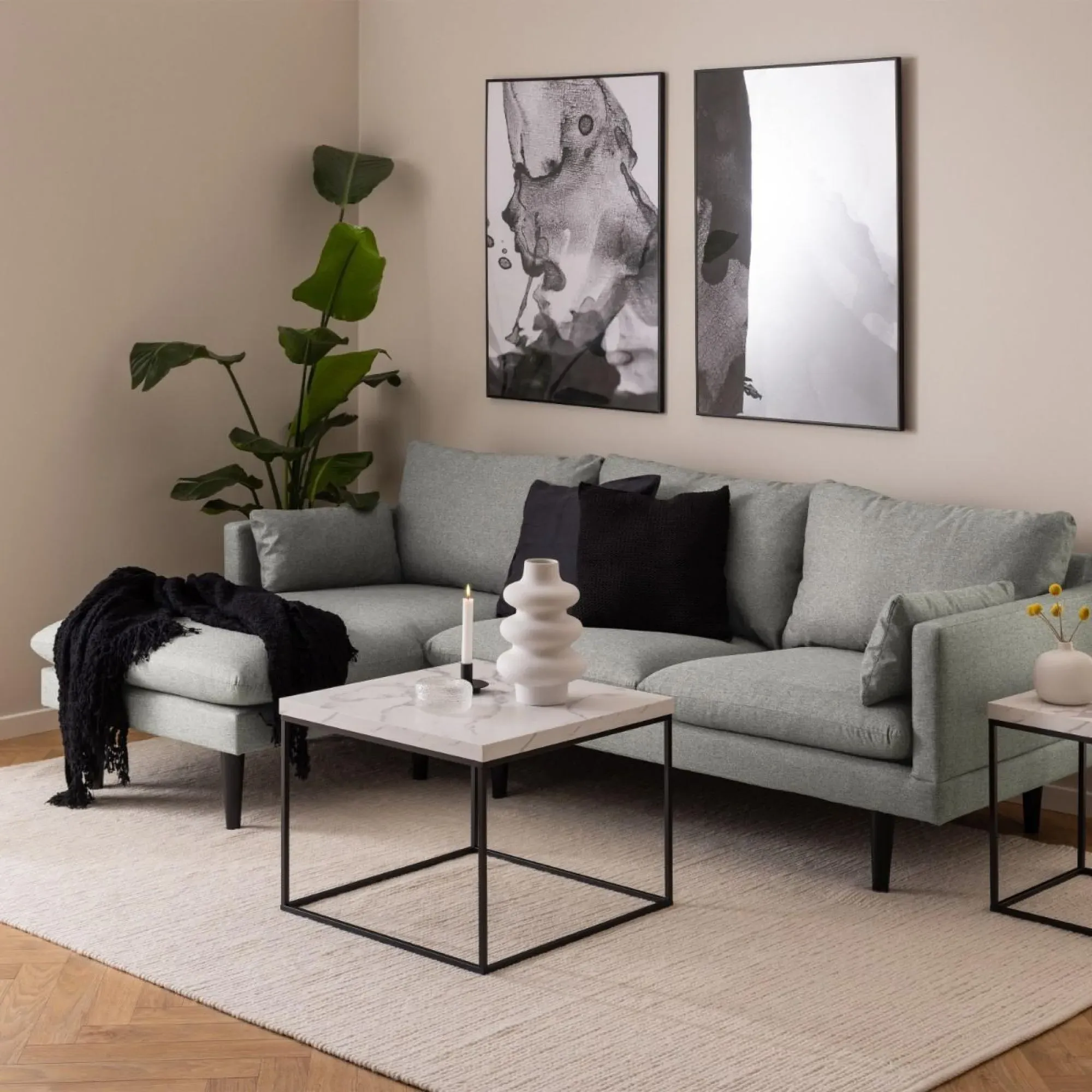 Barossa Square Coffee Table - White, Marble Effect