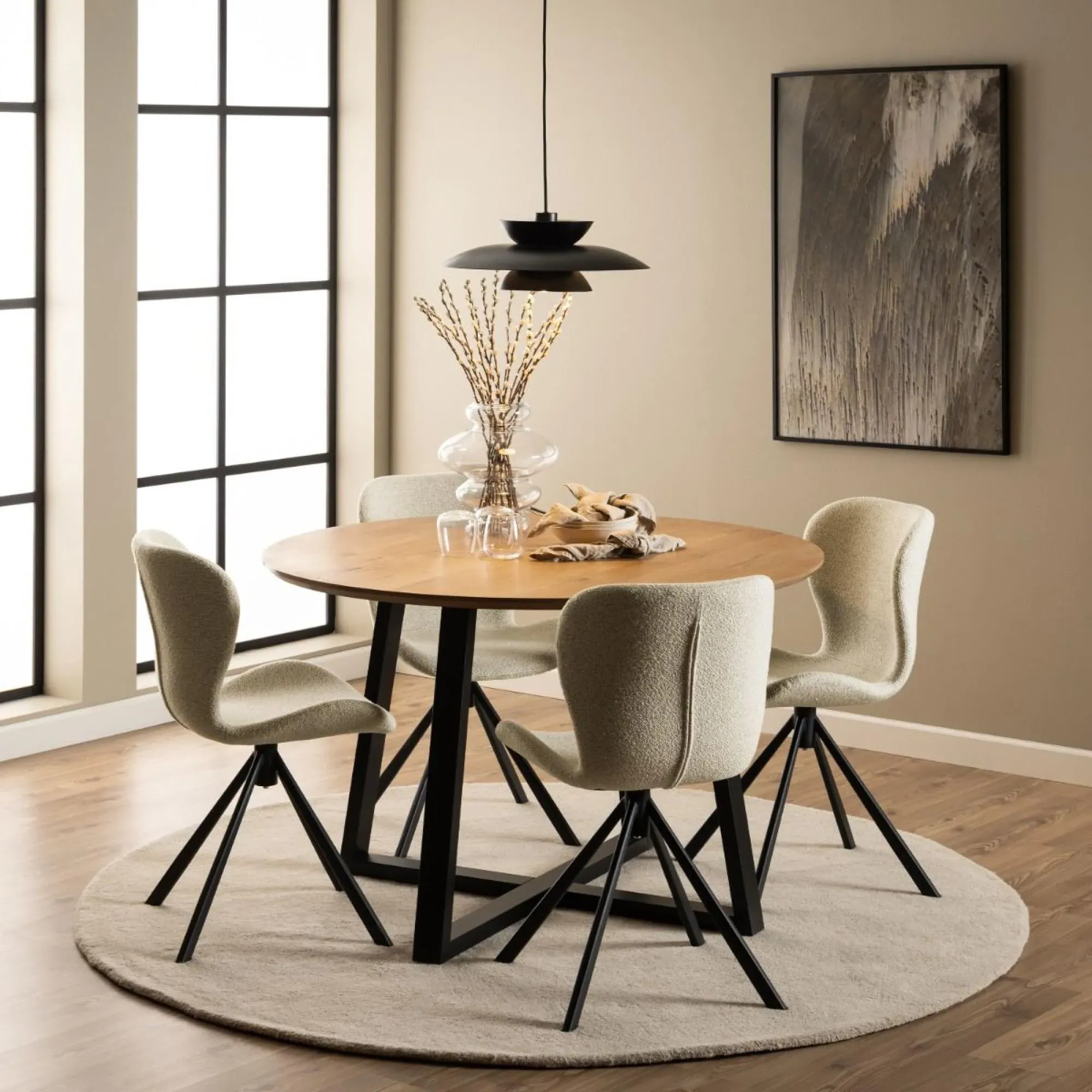 Batilda Swivel Dining Chair Set of 2 - Cream, Fabric