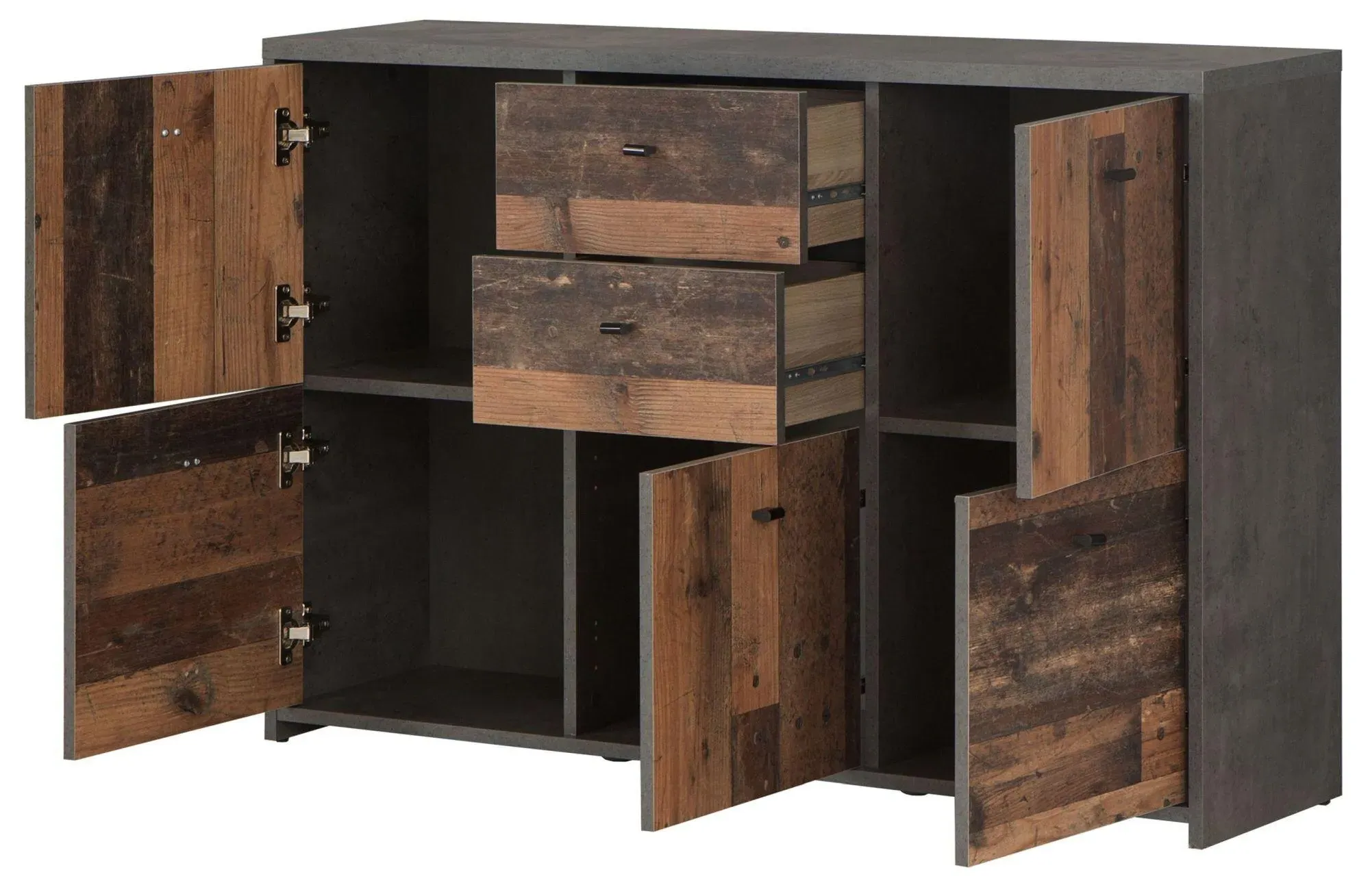 Best 2 Drawer 5 Door Wide Chest - Grey, Wood