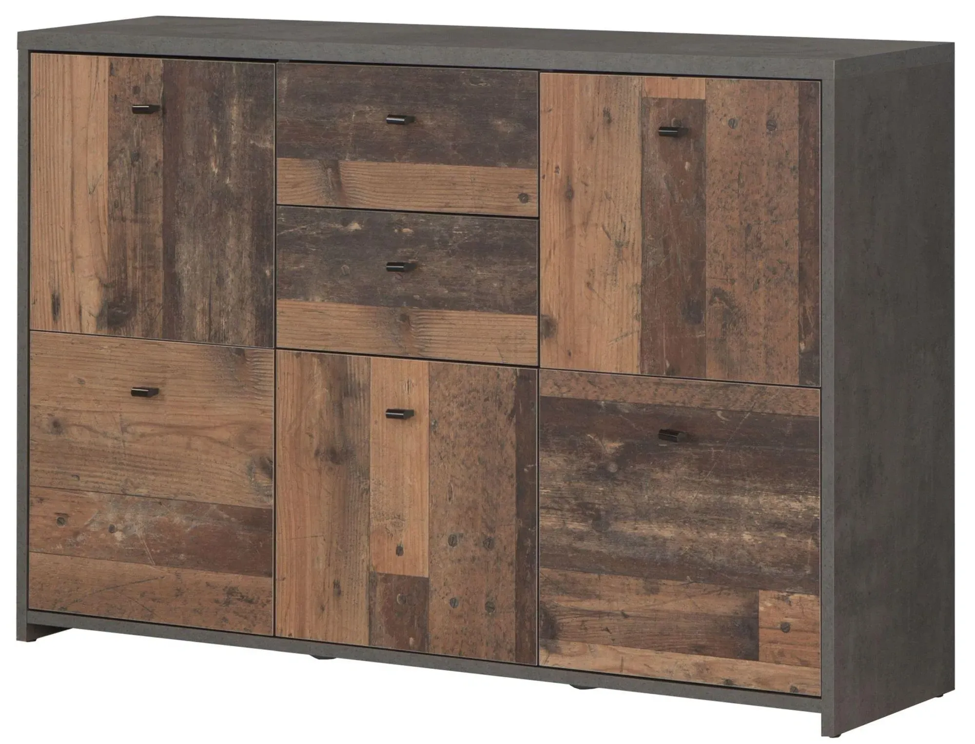 Best 2 Drawer 5 Door Wide Chest - Grey, Wood