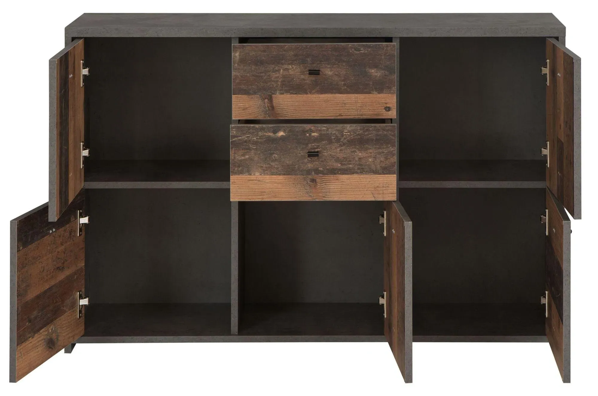 Best 2 Drawer 5 Door Wide Chest - Grey, Wood