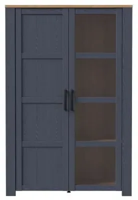Bohol 2 Door Display Cabinet - Navy, Riviera Oak