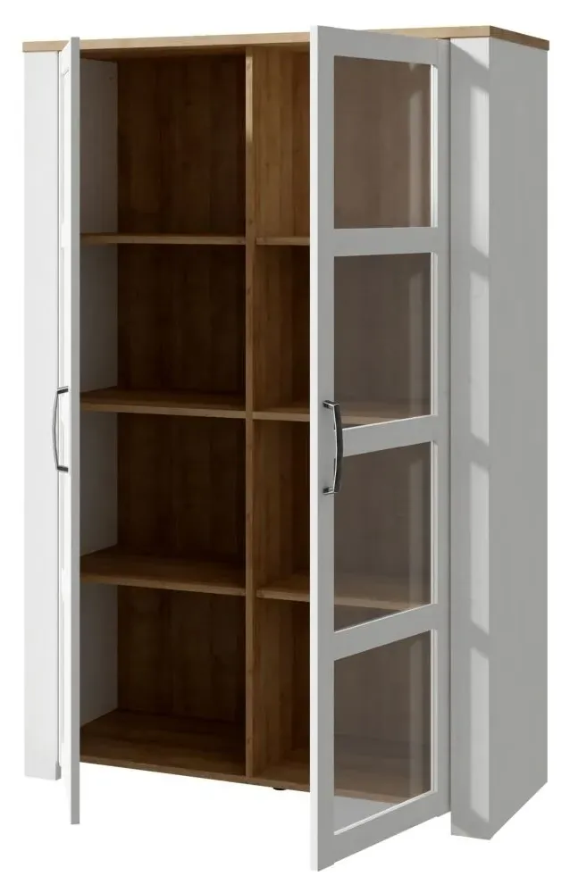 Bohol 2 Door Display Cabinet - White, Riviera Oak