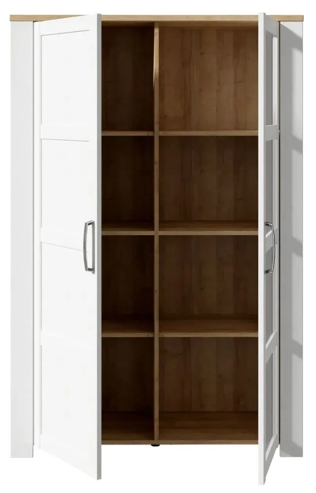 Bohol 2 Door Display Cabinet - White, Riviera Oak