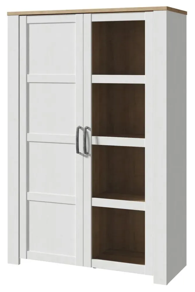 Bohol 2 Door Display Cabinet - White, Riviera Oak