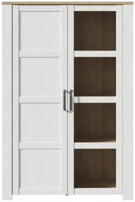 Bohol 2 Door Display Cabinet - White, Riviera Oak