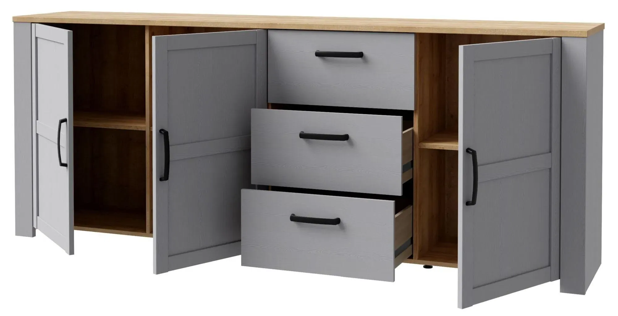 Bohol 3-Door Extra Large Sideboard - Grey Oak, Riviera Oak