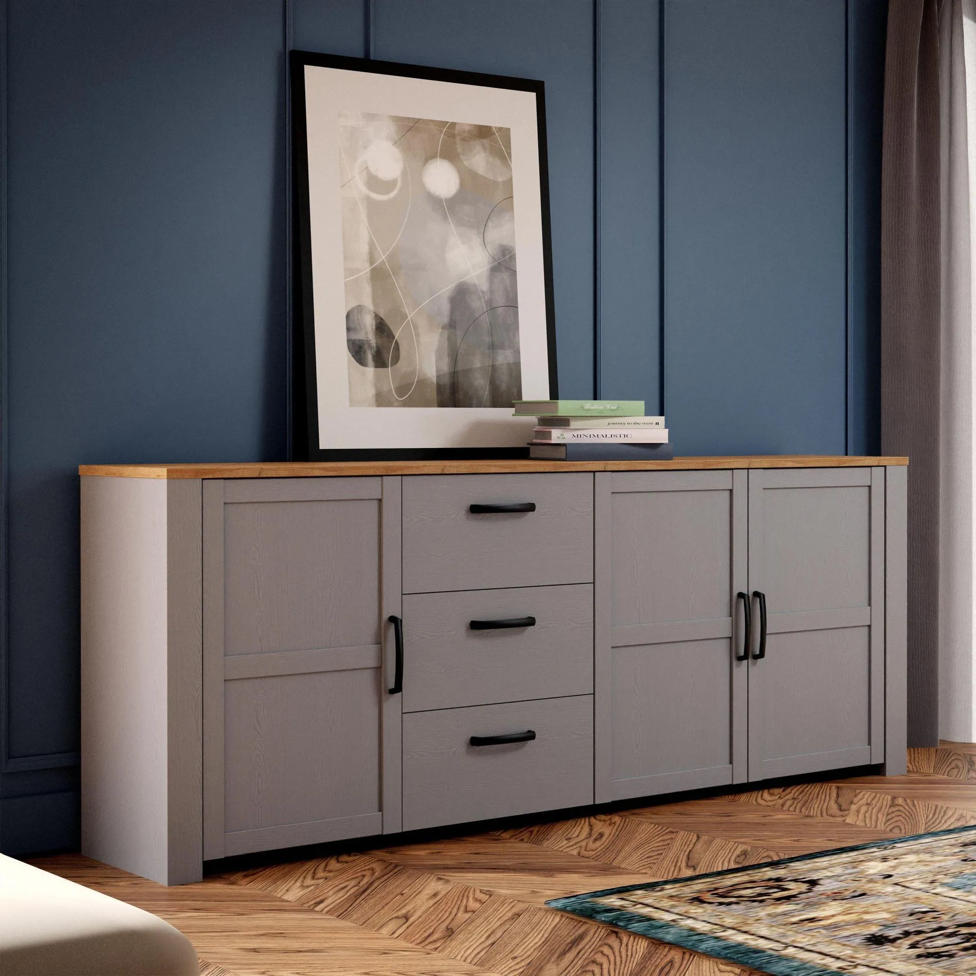Bohol 3-Door Extra Large Sideboard - Grey Oak, Riviera Oak
