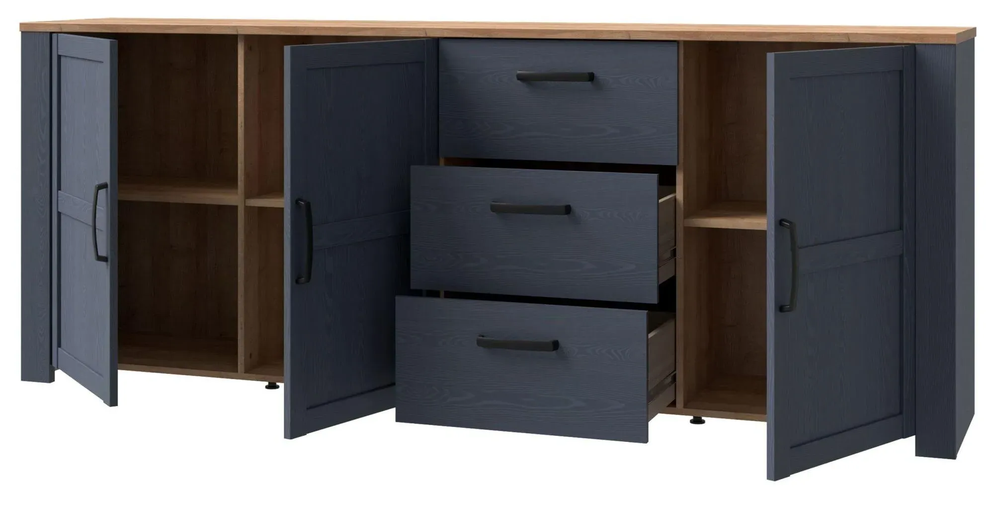 Bohol 3-Door Extra Large Sideboard - Navy, Riviera Oak