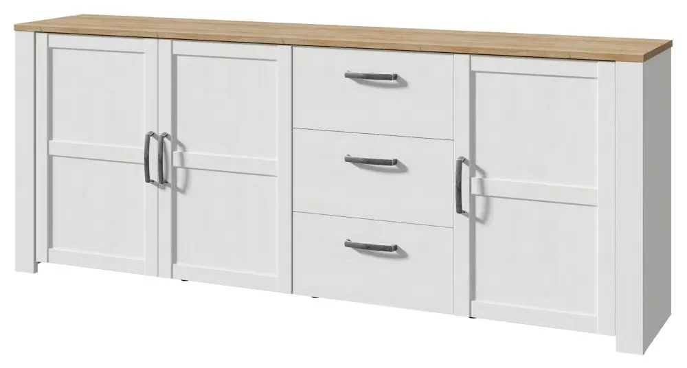 Bohol 3-Door Extra Large Sideboard - White, Riviera Oak
