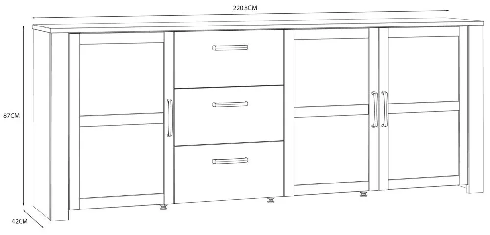 Bohol 3-Door Extra Large Sideboard - White, Riviera Oak