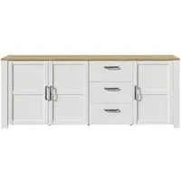 Bohol 3-Door Extra Large Sideboard - White, Riviera Oak