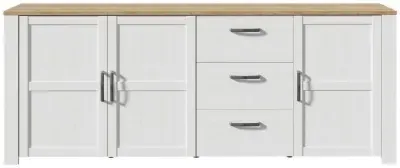 Bohol 3-Door Extra Large Sideboard - White, Riviera Oak