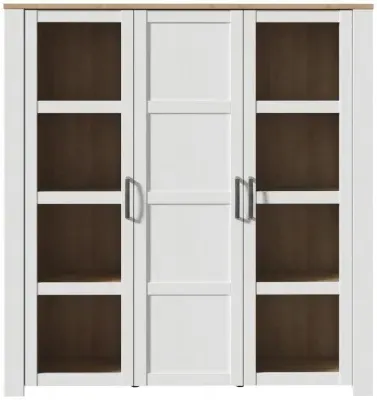 Bohol 3 Door Large Display Cabinet - White, Riviera Oak