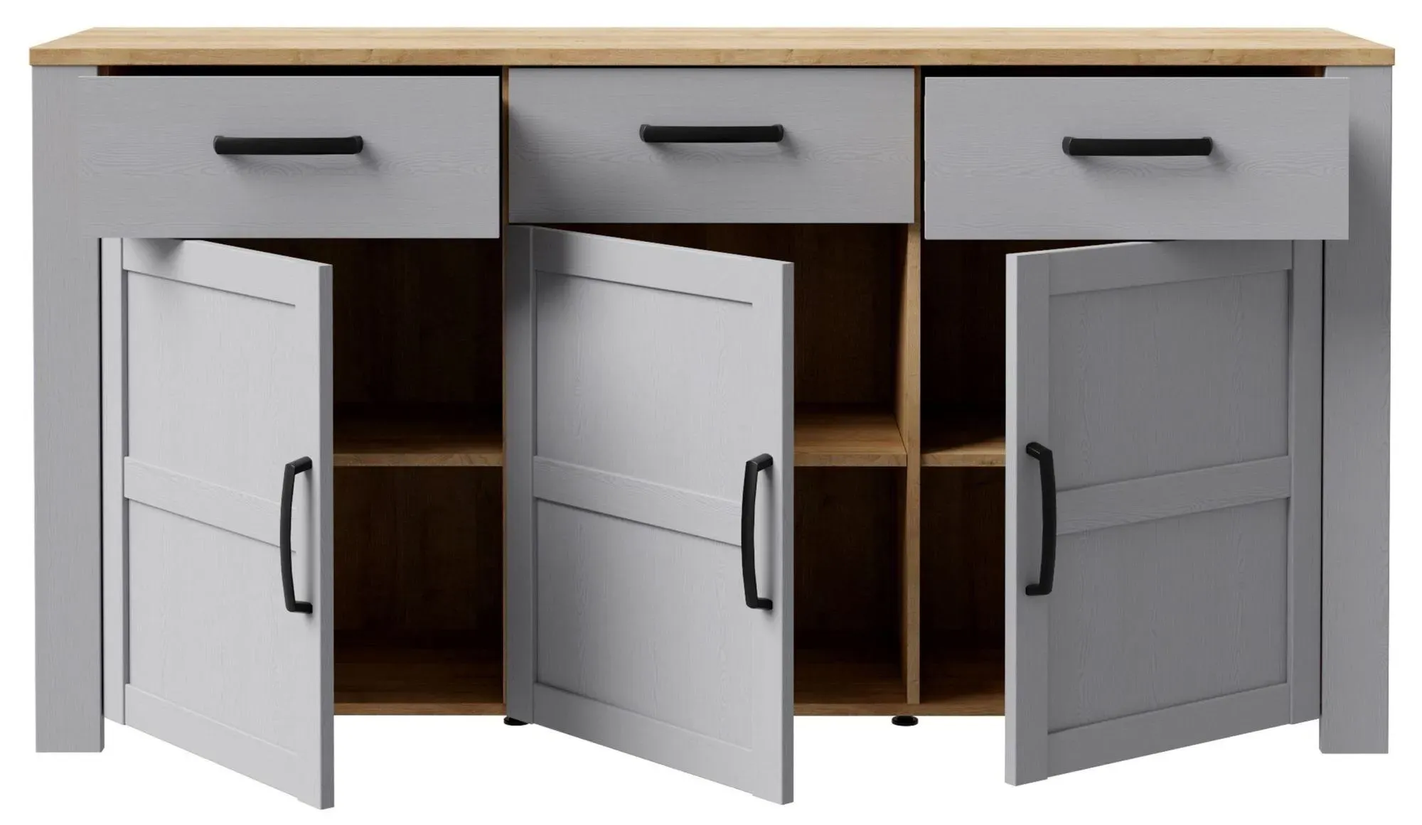 Bohol 3 Door Medium Sideboard - Grey, Oak